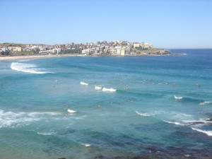 Perfect day for learning to surf in Bondi Beach, Australia