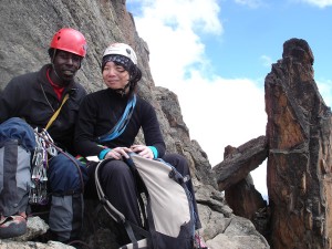 The author and her guide pressing for the summit of Mt. Kenya